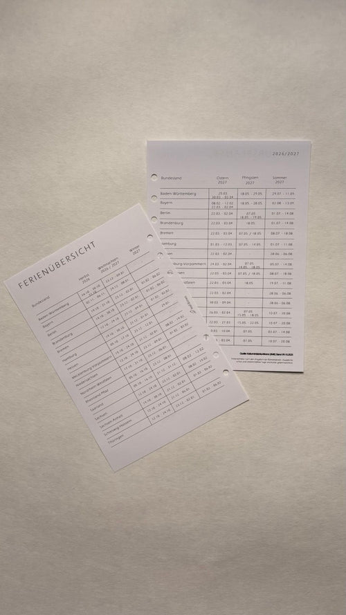 Ferienübersicht 2026 / 2027