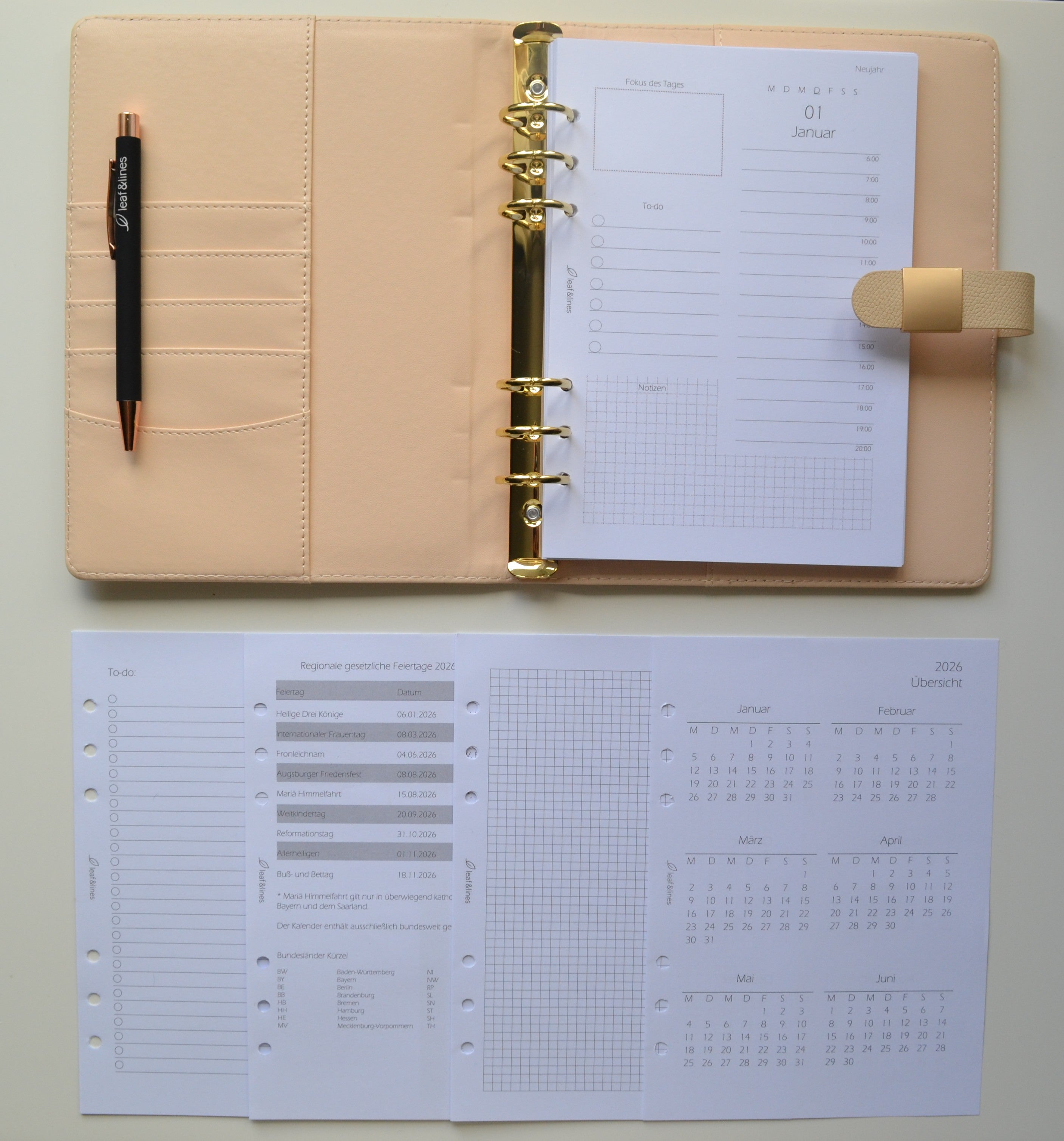 Minimalistisches Ringplaner Set Cream