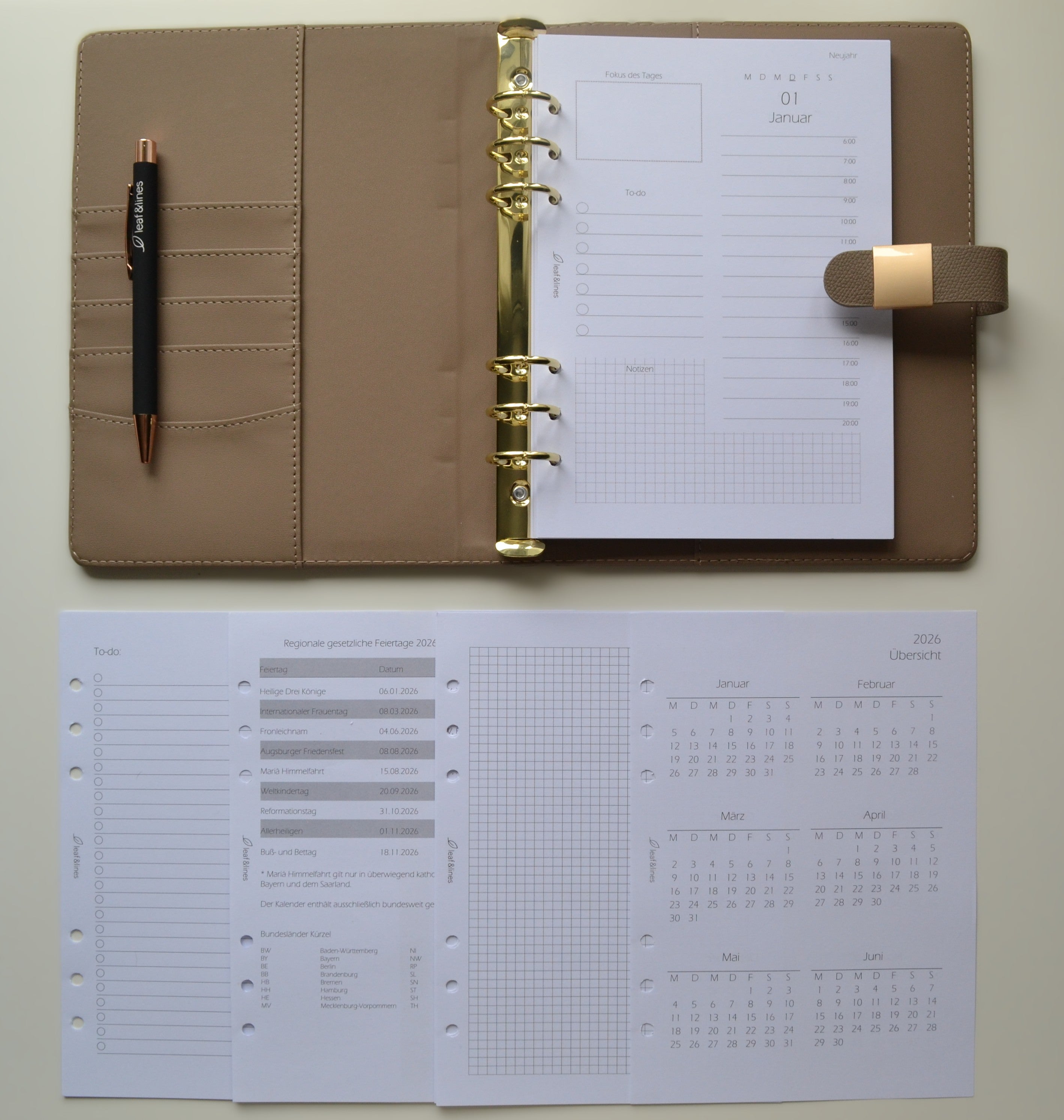 Minimalistisches Ringplaner Set Taupe
