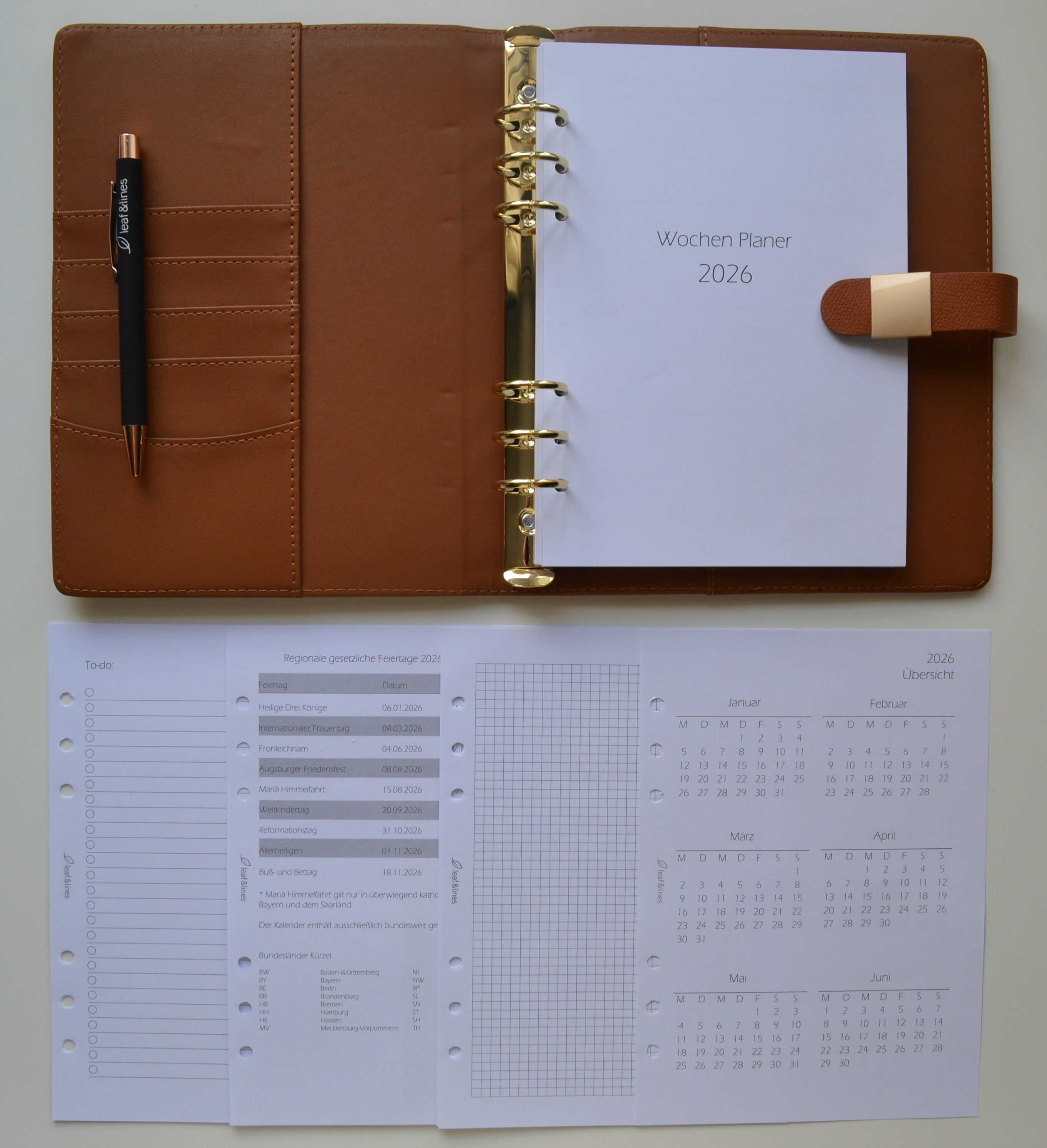 Minimalistisches Ringplaner Set Cognac